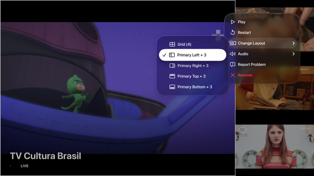 MultiviewTV Player menu on Apple TV