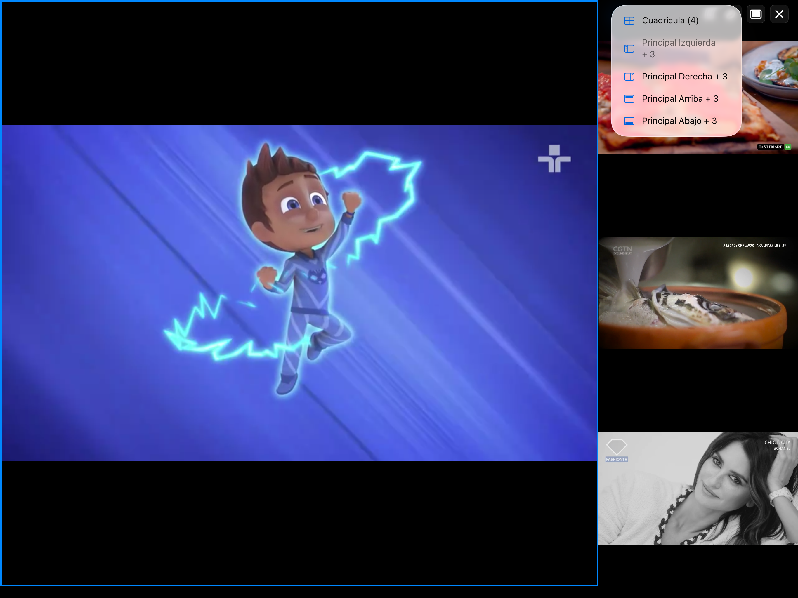 Menú de MultiviewTV Player en iPad
