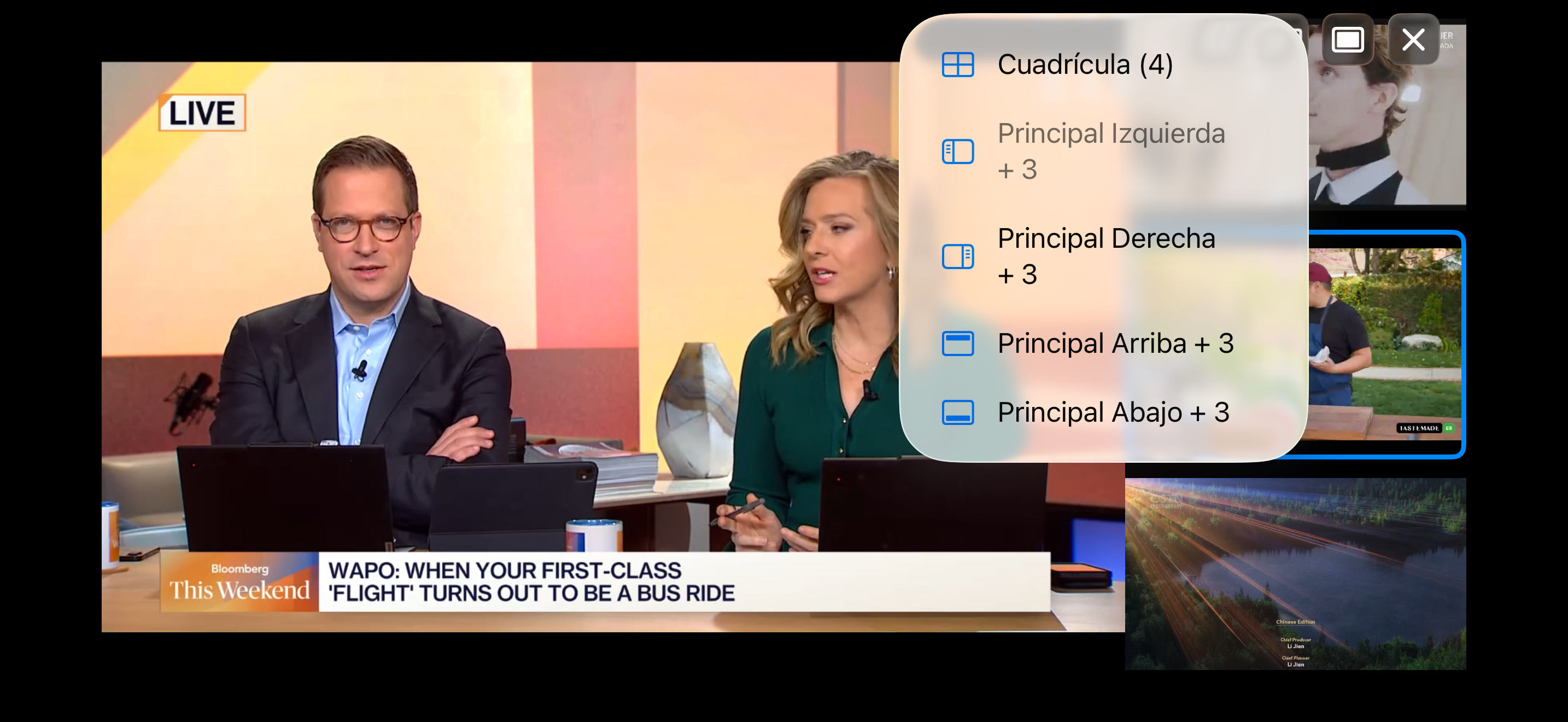 Menú de MultiviewTV Player en iPhone