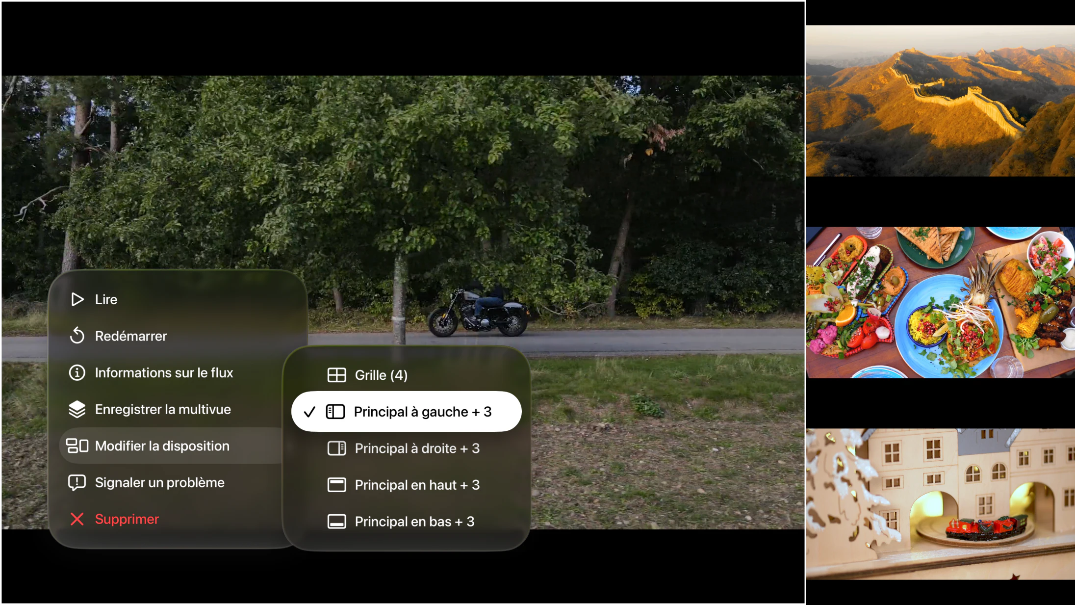 Menu de MultiviewTV Player sur Apple TV