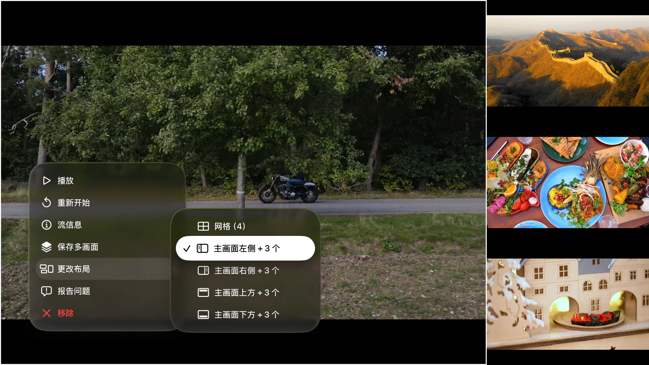 Apple TV 上的 MultiviewTV Player 菜单
